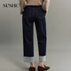 束皙SUSHE 絨塑 復古VTG 水洗磨白長(cháng)絨棉加厚薄絨九分直筒牛仔褲