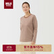無(wú)印良品（MUJI）女式 天竺編織長(cháng)袖T恤上衣打底衫 深咖啡色條紋 M