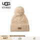 UGG秋季新款女士時(shí)尚舒適保暖帶毛球款麻花紋毛線(xiàn)帽針織帽 100819 CRM | 乳白色 O/S
