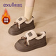 依思 Q（exull）加絨小皮鞋女冬季輕便舒適加厚保暖棉鞋女防滑耐磨百搭毛毛鞋女 咖色 37