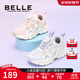 百麗（Belle）花影丨童鞋女童運動(dòng)鞋25秋季新款小女孩老爹鞋兒童休閑旋扣跑步鞋 紫/米色 32 腳長(cháng)約19.5-20.1cm