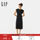 GAP女裝純棉抽褶收腰無(wú)袖連衣裙簡(jiǎn)約氣質(zhì)長(cháng)裙680442 黑色 M (165/84A) 亞洲尺碼