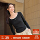 森馬（Semir）長(cháng)袖T恤女短款撞色打底衫簡(jiǎn)約風(fēng)秋季假兩件修身衣服101524101005