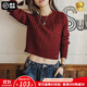馬登女裝 美式復古學(xué)院風(fēng)圣誕阿蘭毛衣慵懶打底衫辣妹短款新年針織 棗紅色 馬登工裝 L