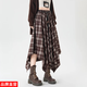 不規則半身裙美拉德法式格紋女春季新款復古垂感高腰遮胯a字大擺 咖格 均碼 （80-150斤）