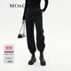 MO&Co.休閑褲磨毛底抓毛皮質(zhì)MC章仔松緊高腰棉質(zhì)束口運動(dòng)衛褲軟糯風(fēng) 黑色 M