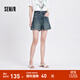 Semir[商場(chǎng)同款]森馬牛仔褲女時(shí)尚潮流做舊2024夏新款涼感寬松翻邊短褲 牛仔藍灰88401-涼感 M