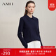 AMII女裝2025秋季新款學(xué)院風(fēng)翻領(lǐng)復古麻花扭花肌理毛衣女色紡 藏藍 L