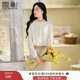香影法式文藝風(fēng)白色襯衫女2025秋季新款木耳邊系帶領(lǐng)長(cháng)袖通勤上衣 鷺白 S 55/80A/85-95斤