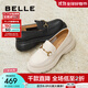 百麗（Belle）牛皮厚底舒適樂(lè )福鞋女日常上班休閑鞋B5U1DCA4 黑色 37 (235mm)