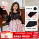 富羅迷女童連衣裙冬季女孩紅色亮片公主裙洋氣演出禮服裙 粉色 150cm 