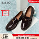 百思圖秋新款英倫風(fēng)通勤山茶花樂(lè )福鞋女一腳蹬皮鞋單鞋WWE55CA4 酒紅 38