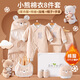鵬優(yōu)嬰兒禮盒純棉秋冬衣服新生兒滿(mǎn)月百天寶寶套裝抱被夾棉保暖厚棉衣 小熊咖色棉衣B款禮盒裝【2套衣服+抱被】 66cm (建議3-6月)