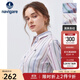Navigare意大利小帆船襯衫女長(cháng)袖春季通勤條紋襯衣純棉高檔職業(yè)女裝 淺咖/白 XL