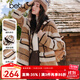 百圖（betu）女裝2025年冬季新款短外套減齡連帽撞色條紋仿羊羔毛外套2510T31 咖條紋 M