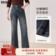 MsShe【科技升級#雙芯紗】大碼女裝2025秋季胖mm釘珠牛仔微喇長(cháng)褲 牛仔深藍綠色現貨 2XL
