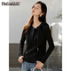 品彩（PinCai）連帽長(cháng)袖t恤女時(shí)尚內搭修身不規則半開(kāi)領(lǐng)洋氣上衣 P135T2701