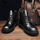 Tish馬丁靴男秋季新款黑色高幫戶(hù)外工裝靴防水防滑厚底增高登山靴子男 黑色【六孔】 42 【標準運動(dòng)鞋碼】