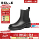 百麗（Belle）復古切爾西靴女2025冬新商場(chǎng)同款真皮粗跟休閑短靴E8M1DDZ5 黑色-單里 37