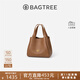 BAGTREE包包樹(shù)煙羅包植鞣牛皮新款大容量通勤手提斜挎水桶包菜籃子女包 烤棕色 贈頭層牛皮內膽包 高級輕奢小眾