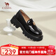 駱駝（CAMEL）英倫風(fēng)樂(lè )福鞋女2025春季新款通勤小皮鞋休閑高跟單鞋 L25S152041 黑色 37