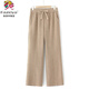 彩羊中老年女褲高腰直筒褲秋冬季加絨松緊腰休閑長(cháng)褲媽媽春秋款闊腿褲 米色春秋不加絨 3XL 【125-135斤】