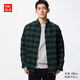 優(yōu)衣庫男女裝法蘭絨格子襯衫長(cháng)袖襯衣薄外套25秋冬480772 480772/59墨綠色 M