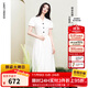 朗姿【三醋酸Basic衣櫥】王楚然同款 法式收腰連衣裙夏新款女 米白色 M