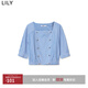 LILY【商場(chǎng)同款】夏新款女裝全棉復古方領(lǐng)條紋五分袖雪紡衫女 406鈷藍 L
