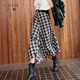 三彩2025秋季新款格紋半身裙不規(guī)則A字裙中長裙設(shè)計感M