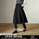 初語(yǔ)半身裙女2025冬季新款后松緊腰立體壓褶復古智性風(fēng)通勤毛呢裙 黑灰色 M