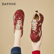 達芙妮運動(dòng)鞋女時(shí)尚加絨跑步鞋舒適圓頭休閑鞋系帶百搭女鞋子 米紅色40