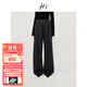 H's黑色格子褲子女25冬新款高級設計松弛感松緊腰休閑復古彎刀褲 黑色格子 M