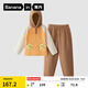 蕉內絨絨505H兒童睡衣男女童珊瑚絨連帽長(cháng)袖長(cháng)褲秋冬季加厚家居服套裝 棕橙拼色 150