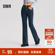 森馬森柔牛仔牛仔褲女喇叭褲24冬抓毛拖地褲109724124002
