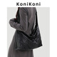 KONIKONI女士包包單肩斜挎包大容量托特包女真皮黑色2026新款超火通勤hobo 黑色