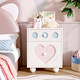 沁煙多巴胺實(shí)木床頭柜奶油風(fēng)粉色彩色兒童臥室客廳家用收納柜新款設計 柜體米白+抽面米白+雕花圓孔淺藍+雕花愛(ài)心淺粉 40x40x58cm