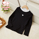 富羅迷女童打底衫春秋季拼色甜美百搭上衣兒童時(shí)髦洋氣韓版T恤 黑色 130