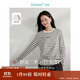 茵曼百搭棉質(zhì)條紋女裝圓領(lǐng)長(cháng)袖t恤春季新潮寬松打底衫上衣 黑杏條 M