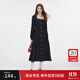 范思藍恩秋季克拉戀人法式方領(lǐng)連衣裙女秋裝新款微皺肌理感A字高腰顯瘦裙 黑色 S