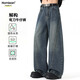 Homlean美式休閑彎刀牛仔褲男秋冬季水洗復古直筒闊腿長(cháng)褲子HJ25復古藍L
