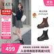 他她TATA靴子女2025秋冬牛皮時(shí)裝靴厚底切爾西靴 黑色（絨里） 38