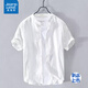 真維斯襯衫男士潮流新款亞麻寬松百搭體恤棉麻半袖短袖t恤襯衣上衣 白色 XL