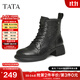 他她（TATA）粗跟英倫馬丁靴女靴子羊皮黑色秋冬短靴新款7C840DD4 黑色 38
