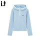 GROUND ZEROit潮牌女裝連帽針織衫2025秋冬新款休閑衛衣外套打底內搭毛衣 淺藍色 M 95-115斤/160-175cm