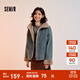 森馬（Semir）牛仔棉服女拼接毛領(lǐng)美式復古2024冬寬松毛邊夾克街頭潮流 牛仔黃泥染80325 M 160/84A