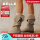 百麗（Belle）吳千語(yǔ)同款荒野來(lái)信西部靴女25新款商場(chǎng)絨面堆堆長(cháng)靴3QFC3DG5預售 淺啡色長(cháng)筒-絨里 37