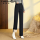 法貝莎品牌加絨直筒休閑褲女冬季2025新款黑色西裝褲加厚保暖煙管褲子 黑色 冬款加絨加厚 104cm 32 2尺5