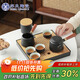 蘇氏陶瓷（SUSHI CERAMICS）功夫茶具套裝實(shí)木手柄側把茶壺日式竹面儲水茶盤(pán)高檔禮盒裝J0400