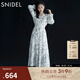 SNIDEL秋冬甜美碎花系帶收腰百褶雪紡連衣裙SWFO245033 淺藍色 L （2）